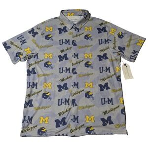 UNIVERSITY‎ OF MICHIGAN x BOXERCRAFT Men Large Logo AOP Button Shirt NEW